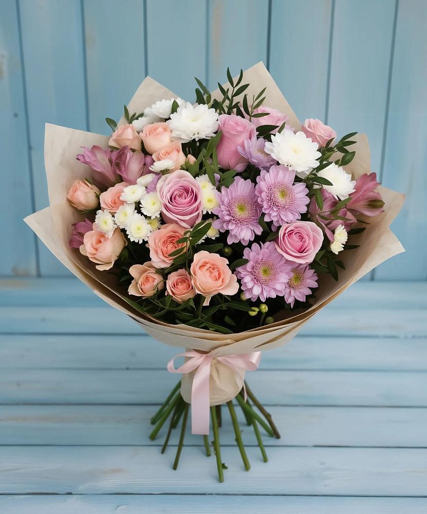 Букет цветов из: Хризантемы, Розы и Альстромерии в Колосовке