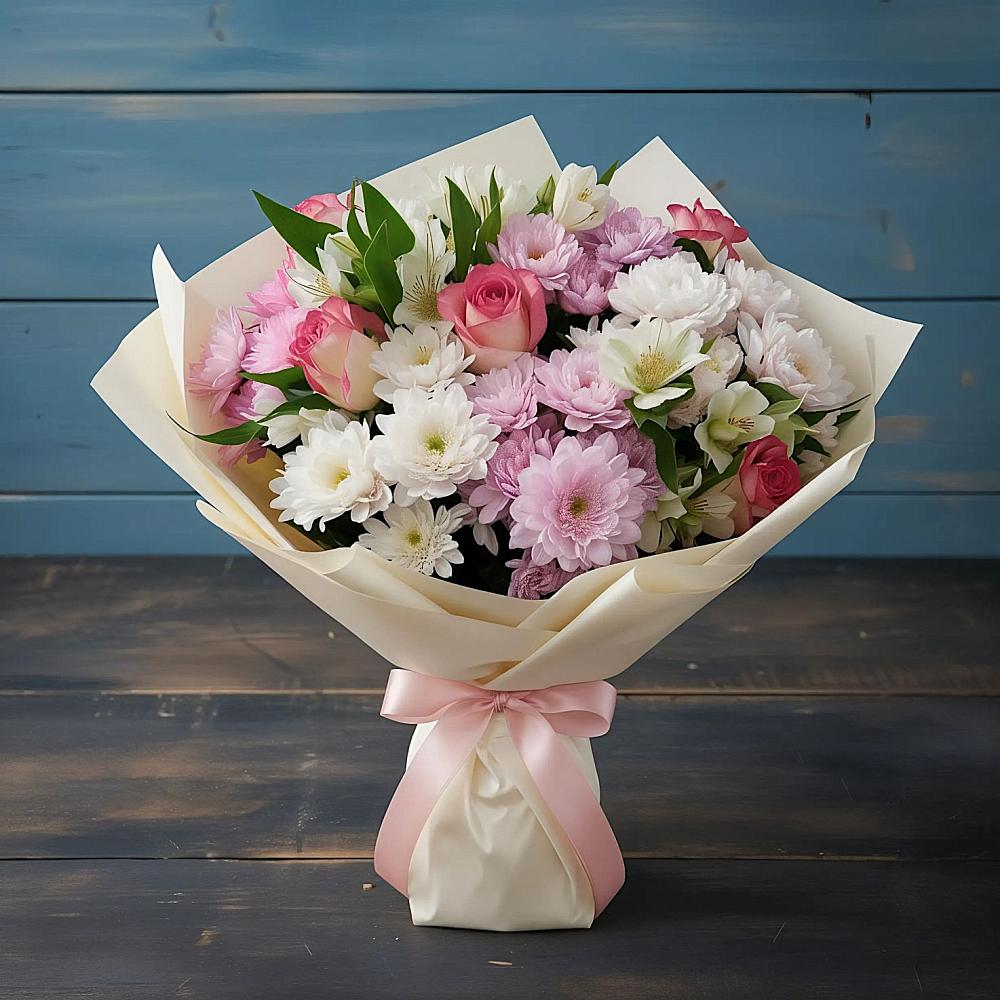 Букет цветов из: Хризантемы, Альстромерии и Розы в Колосовке